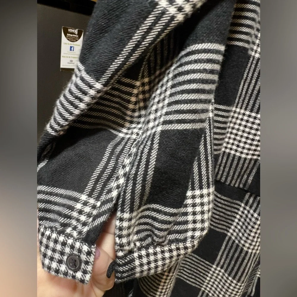LOFT Plus Plaid Puff Sleeve Swing Dress 16W Black Plaid